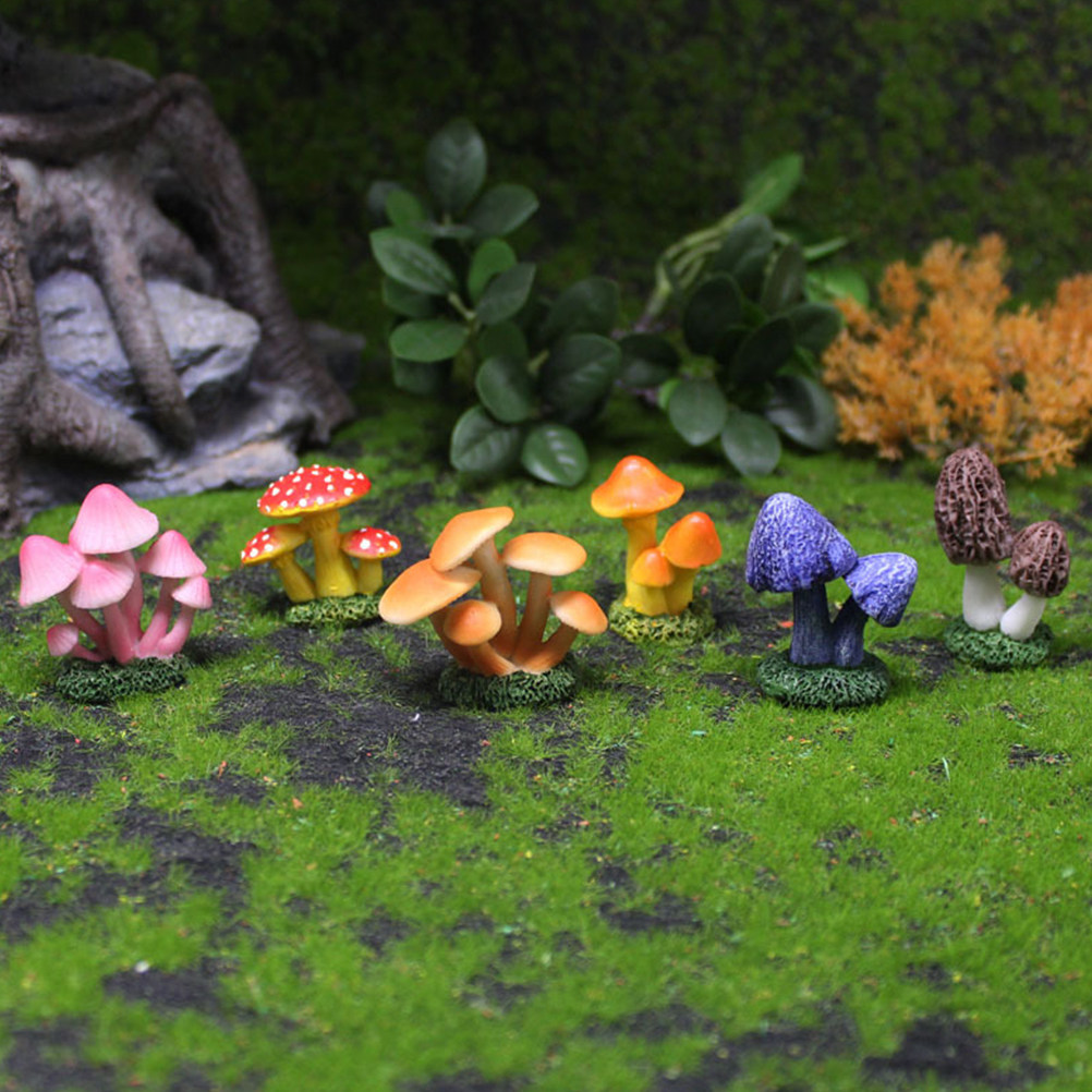 Bonsai Garden For Desk - 6Pcs Mushroom Garden Decor Resin Miniature