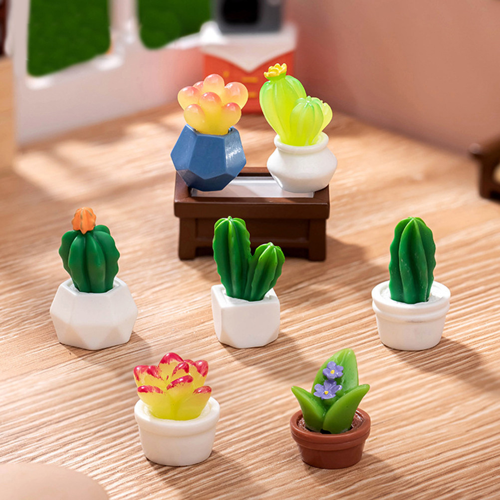 Bonsai Garden For Desk - 8Pcs Miniature Cactus Bonsai Resin Decor