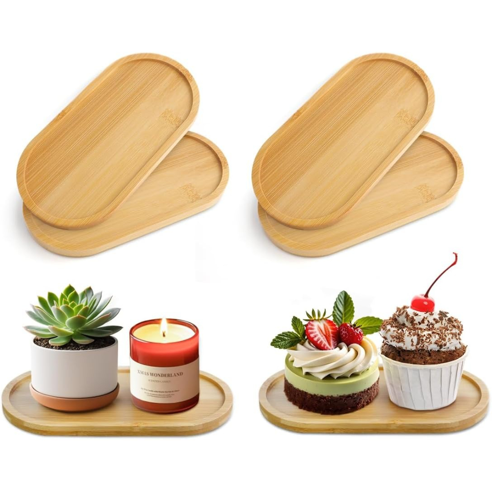 4pcs Bamboo Plant Saucer Oval  - Drip Tray Saucer avaliação e preço