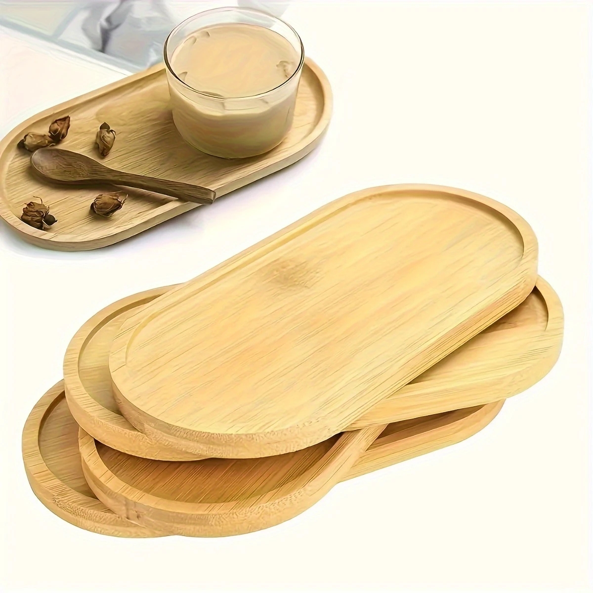4pcs Bamboo Plant Saucer Oval  - Drip Tray Saucer avaliação e preço